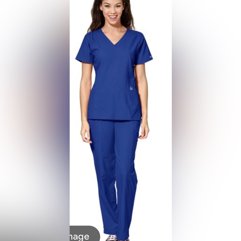 WonderWink 123 Galaxy Blue scrubs. Top small, bottoms are medium tall